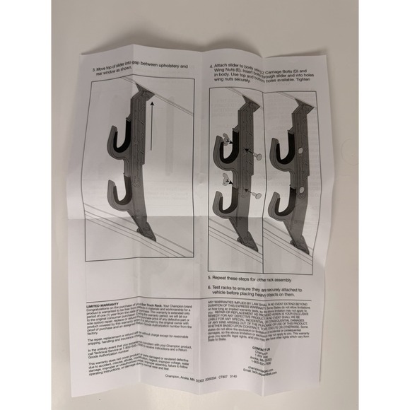 Champion Truck Utility Gun Rack For Rear Window, Holds Rifles-Rods-Bows-Tools - Picture 6 of 6